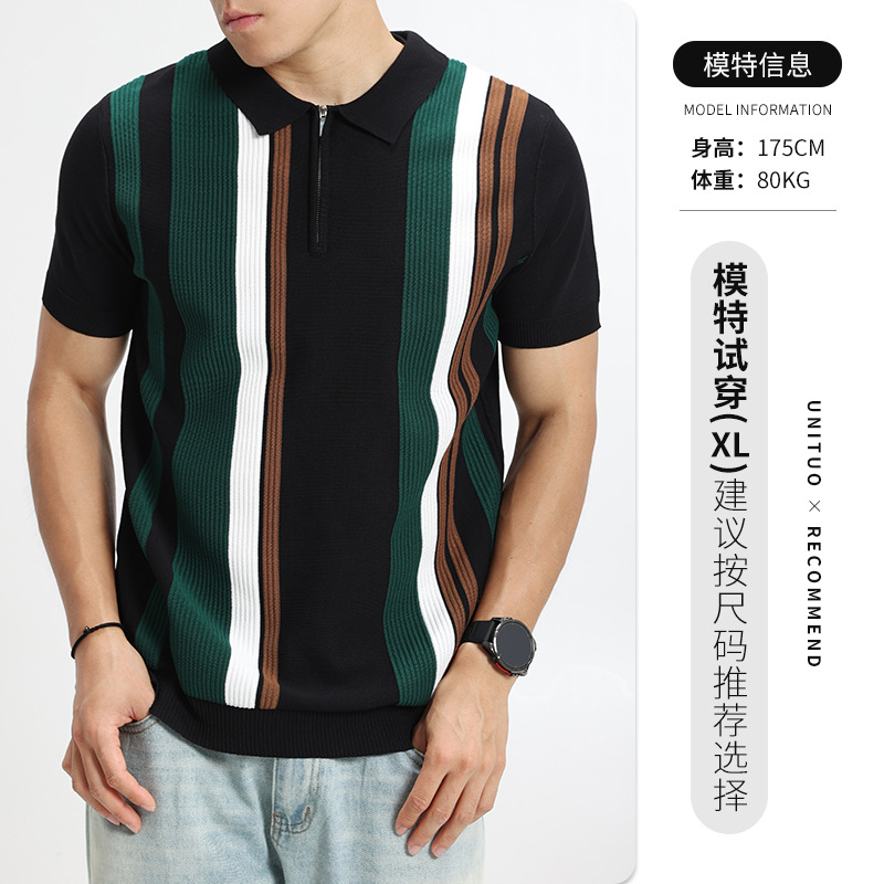 Camisas de polo de hielo de hielo de punto de camisa de polo de hombre de mangas cortas semiabertas cremallera vertical de negocios Paul de alto nivel de ropa de hombre