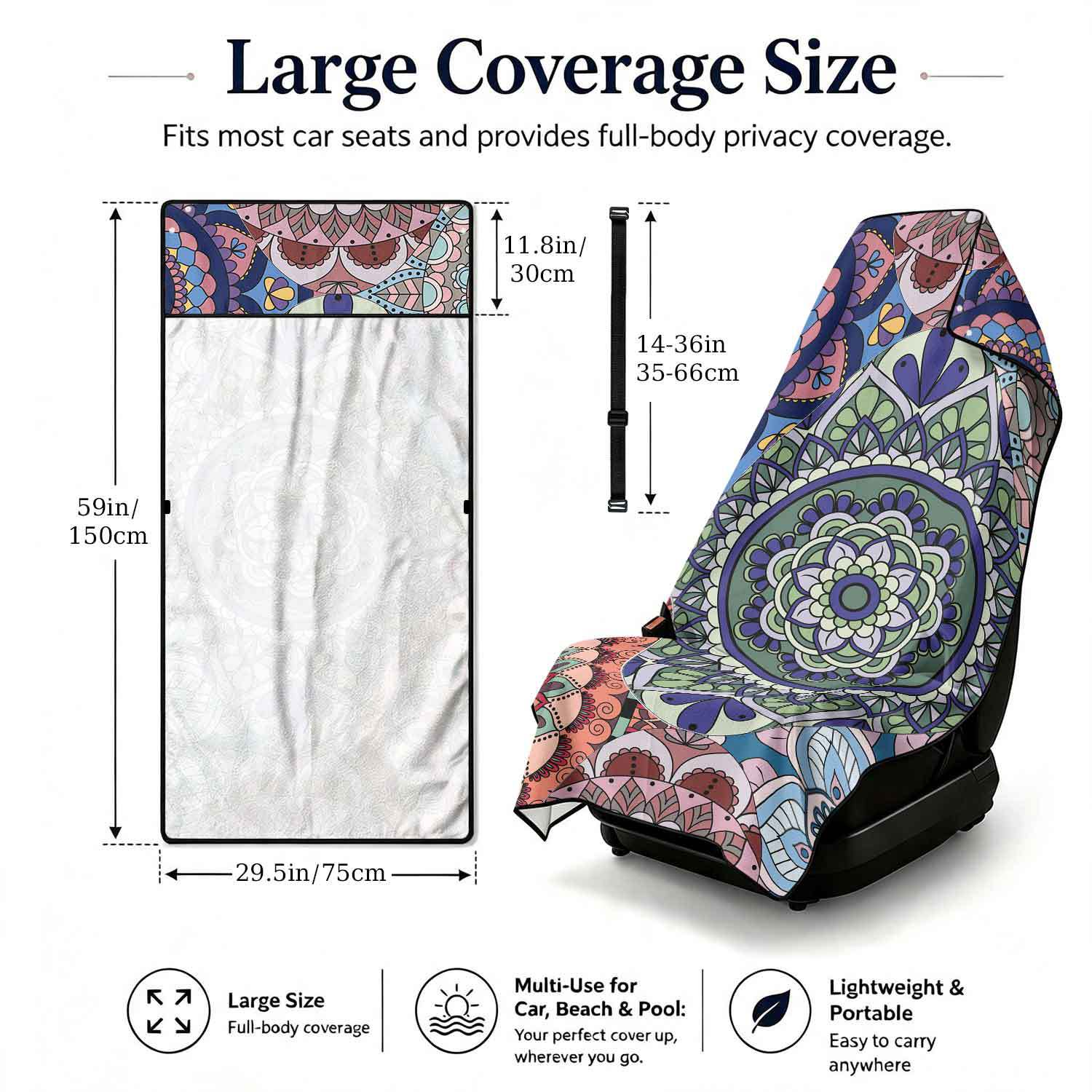 2-piece dual-use car seat cover, ultra-fine fiber, can be used as a beach towel, printed car protective seat cover 6