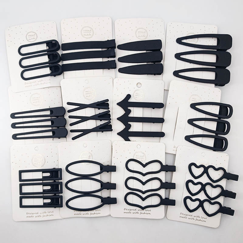 3个卡装黑色百搭烤漆磨砂质感发夹 刘海边夹碎发夹金属几何鸭嘴夹