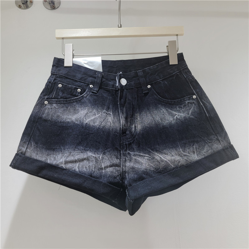 Pantalón Corto de Mezclilla Degradado de Pierna Ancha de Mezclilla y Poliéster para Verano