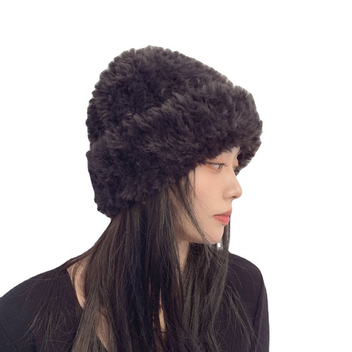 Korean plush woolen hat for women winter big head trendy ins new fashion cold hat small knitted hat showing face