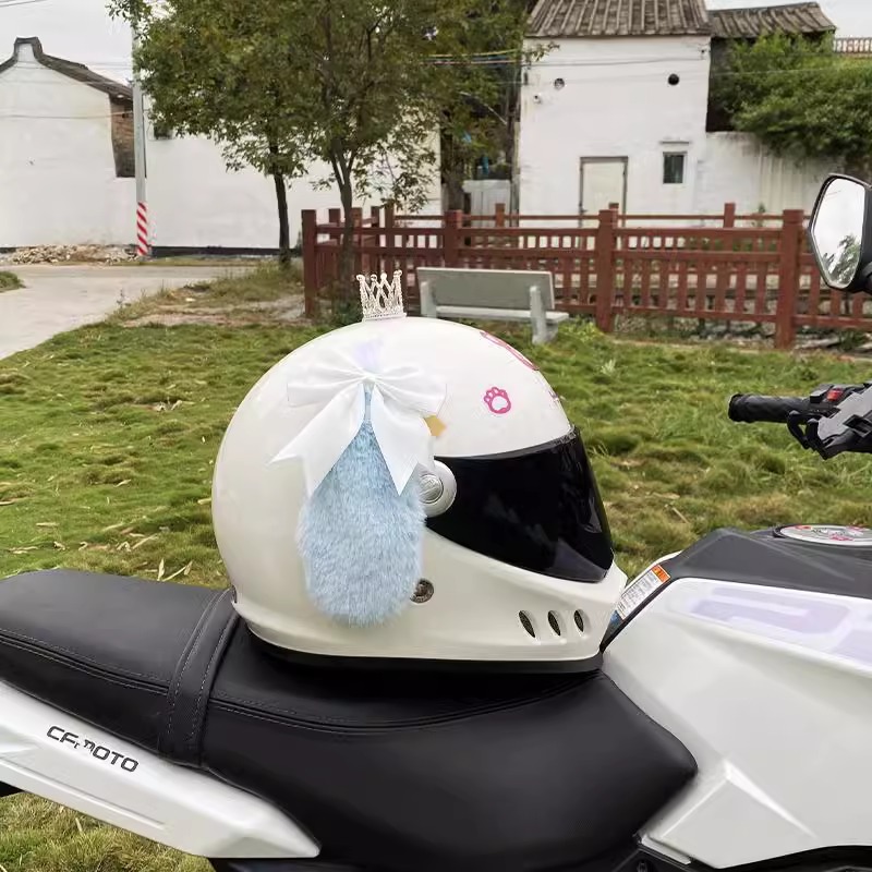 Universal Cute Cinnamoroll Helmet Accessories Motorcycle Electric Vehicle Universal Plush Dog Ears Helmet Decoration (Auto Parts and Accessories) - white-bow-light-blue-cinnamoroll-with-tail-no-crown-no-helmet