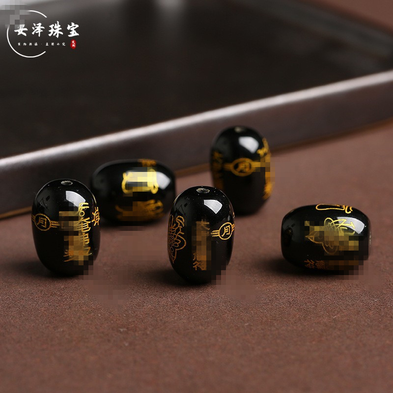 天然紅黑瑪瑙本命年桶珠燙金刻字散珠DIY佛珠手鍊飾品配件批發