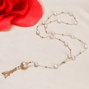 Factory direct supply freshwater baroque pearl winding sweater chain girls long tassel necklace jewelry wholesale