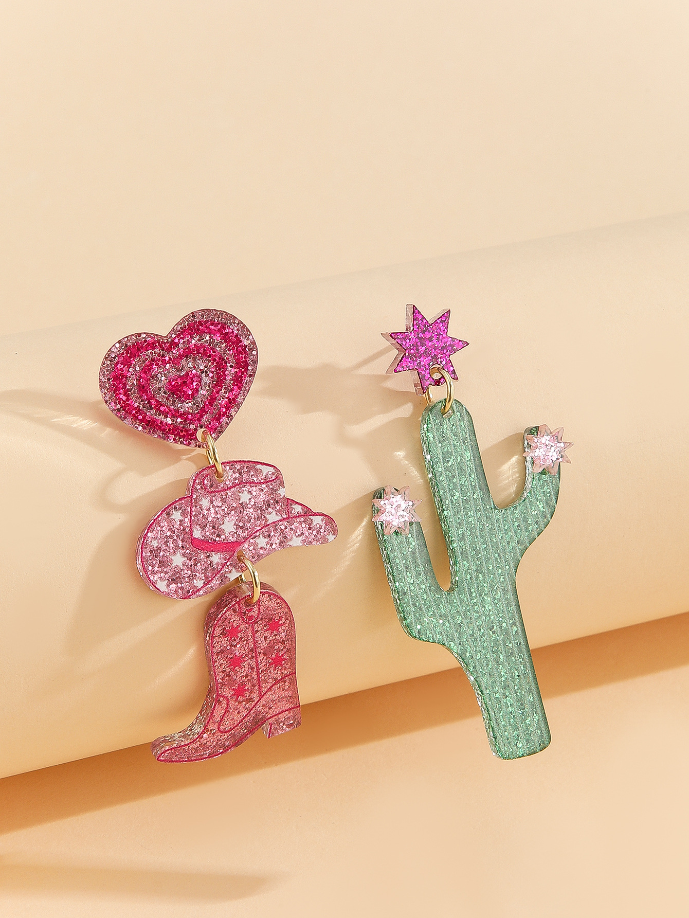 Cactus, Letter, Horns Pattern 1 Pair Vintage Style Cowboy Style Cactus Letter Horns Polishing Arylic Drop Earrings