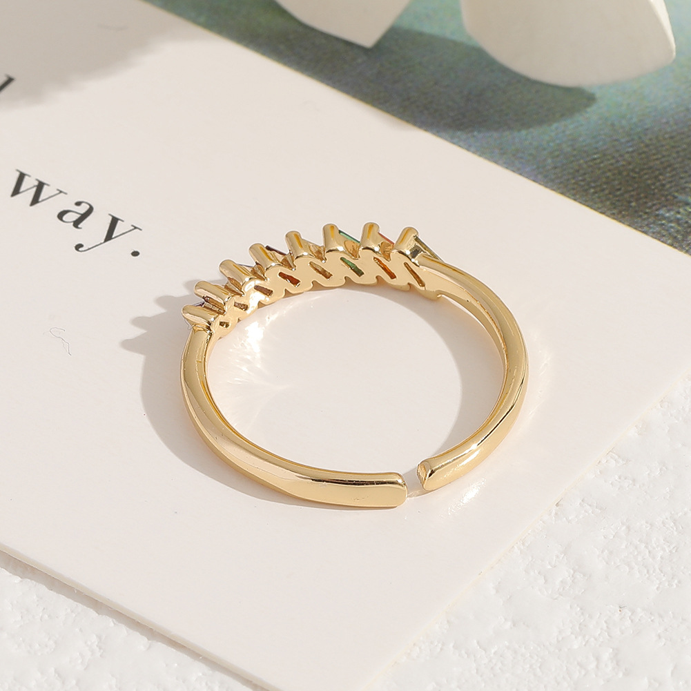 fashion copper plated real gold inlaid colorful zircon tail ring
