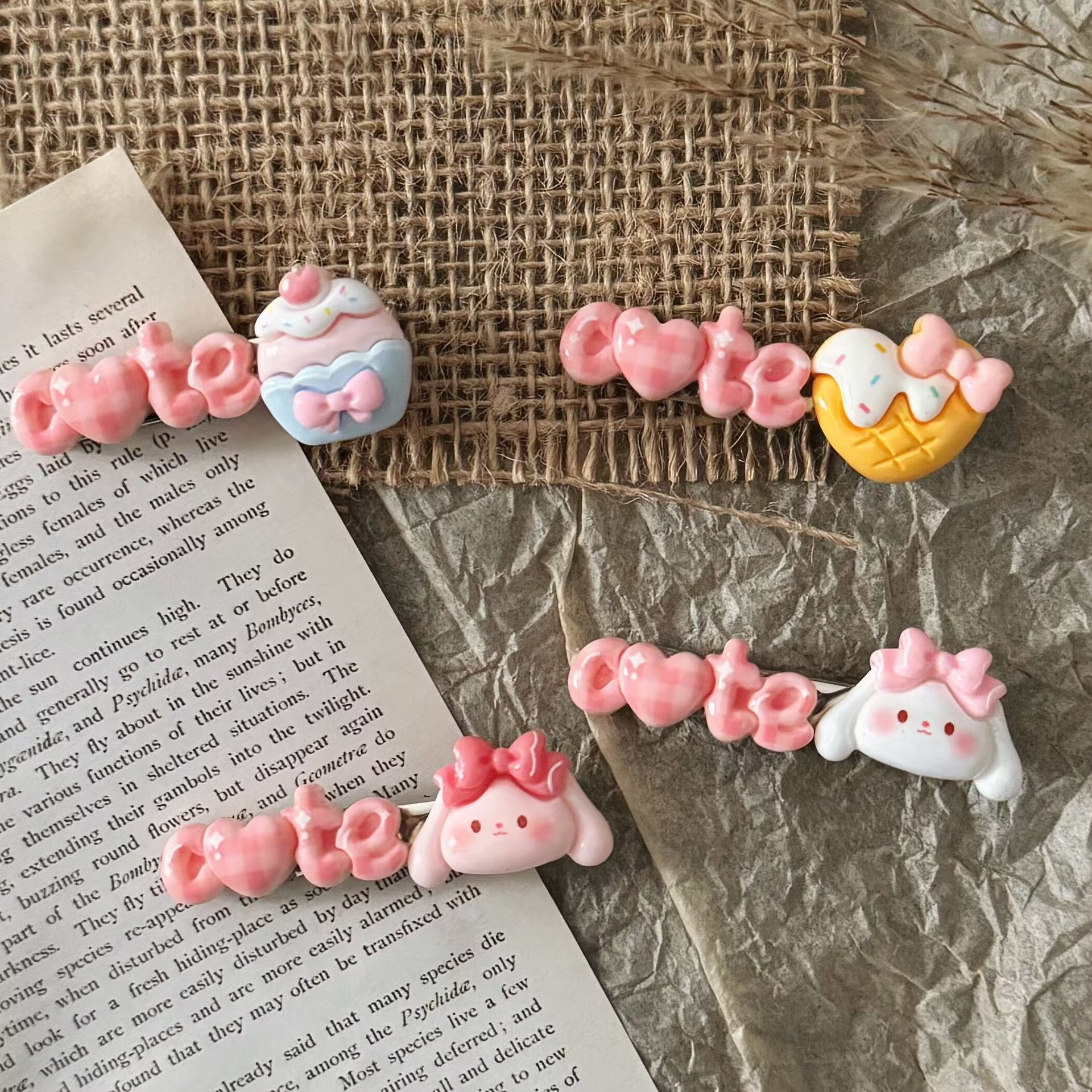 cute cream pink puppy letter barrettes cartoon sweet all-match girl style side duckbill clip hairpin hair ornaments