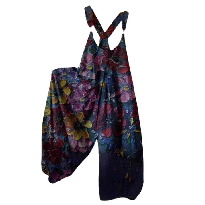 2022 New Cross-border European and American wish Independent Station Women's Innovative Printed Loose Casual Jumpsuit