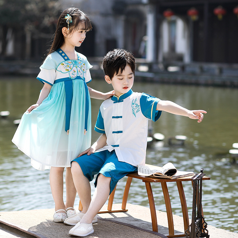 Kindergarten Clothing Summer Clothing Chinese Style Boys Hanfu Primary School Students' Class Clothing Girls Super Fairy Costasy Dress Performance Clothing