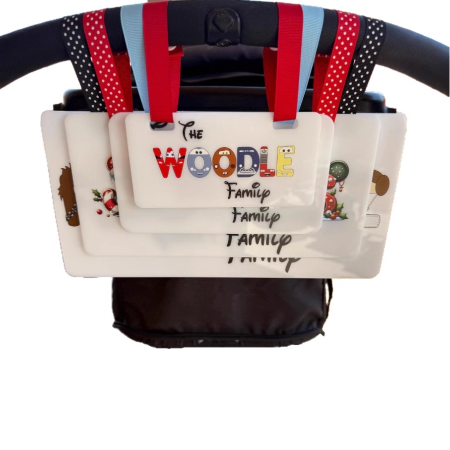 Personalizado acrílico apellido cochecito logotipo parque de atracciones temático cochecito logotipo