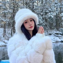 2024新款蒙古帽加厚保暖仿皮草时尚盆帽仿貂毛女士渔夫帽现货批发