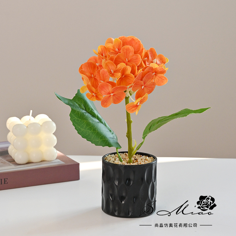 Flor falsa película 3D pequeña hortenida bonsai de alta calidad fábrica de flores de simulación decoración del hogar plantación verde flor falsa plantación en maceta