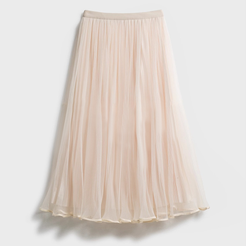 [Mesh Glazed Skirt] Cheongsam Petticoat Han Dynasty with Pleated Elastic Waist Plaid A-Hem Skirt for Women Wholesale