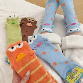 居家中筒袜子女睡眠卡通保暖小丑鱼澳绒堆堆袜加厚立体秋冬奇堡比