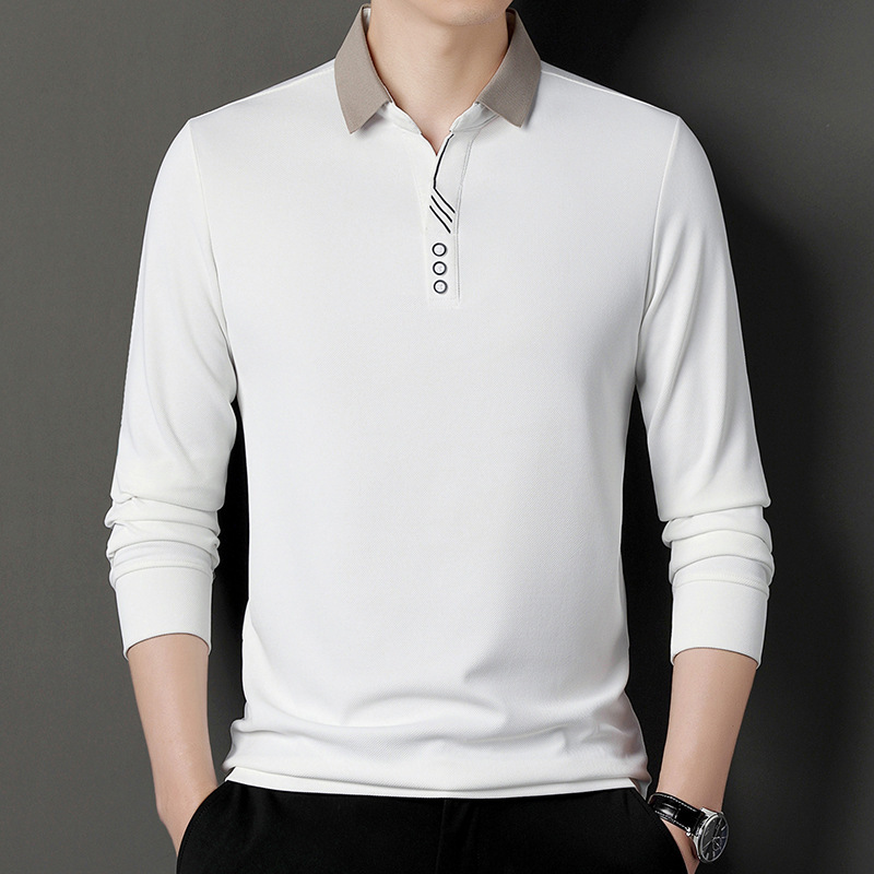 [Anti-wrinkle care-free] high-end men's long-sleeved T-shirt lapel solid color casual versatile thin fashion polo shirt