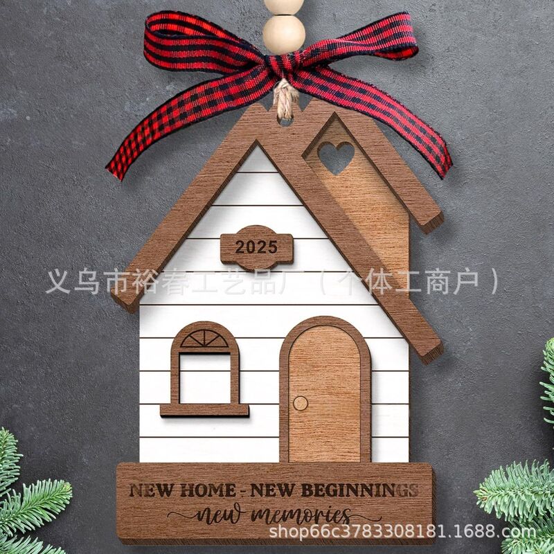 跨境新房乔迁礼物圣诞树挂件双层雕刻木质工艺品创意家居装饰礼品|undefined