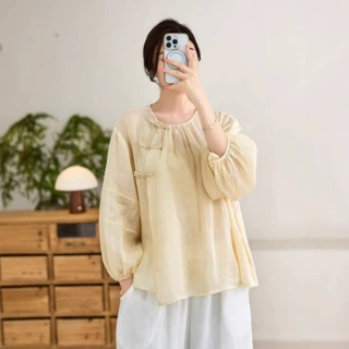 2026春季中国风改良唐装中式苎麻上衣盘扣茶服禅意修行禅服女装薄