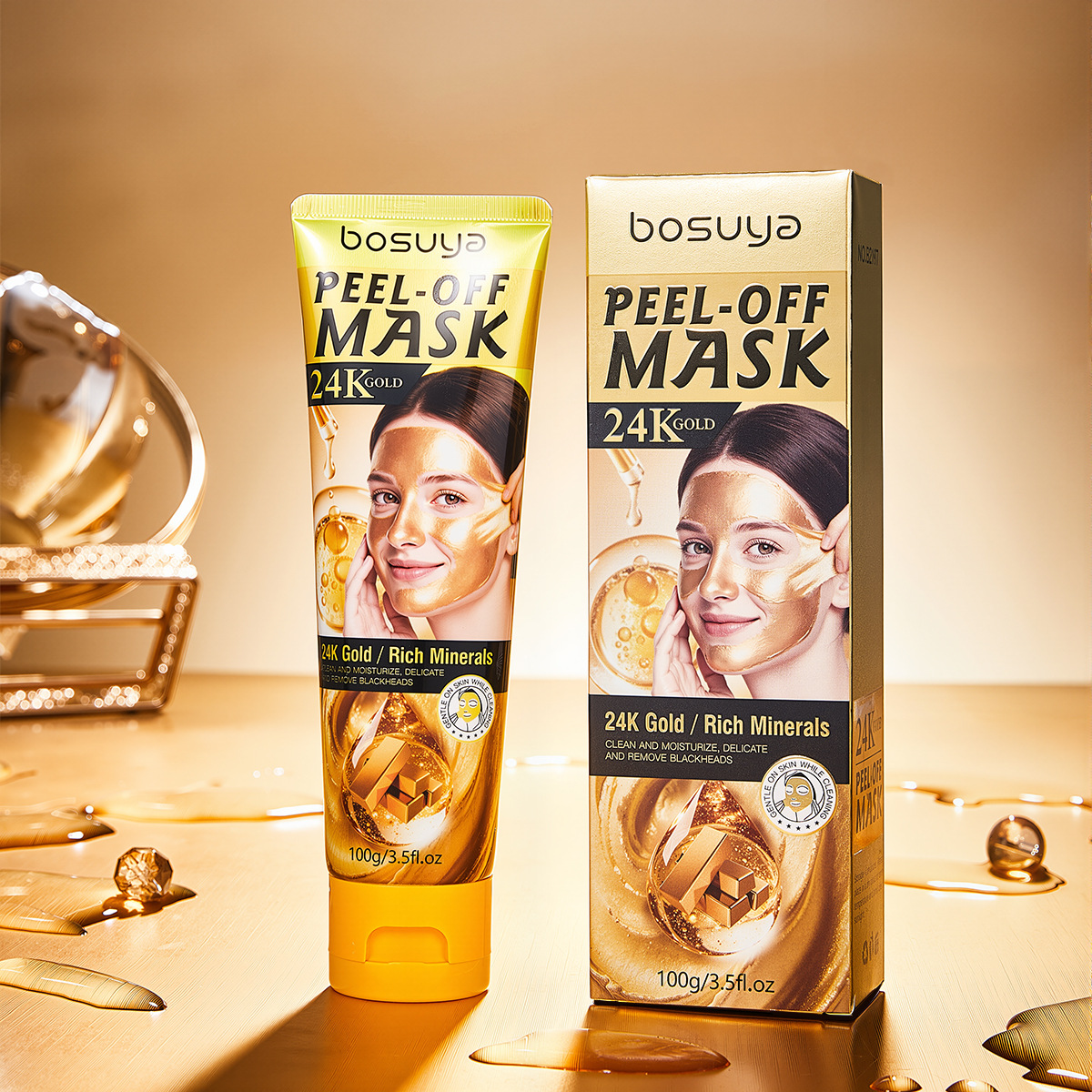 Cross-Border Exclusive Supply of Bosuoya Gold Peel-Off Mask, Translucent Deep Cleansing, Hydrating, Moisturizing, and Nourishing Smear-On Mask