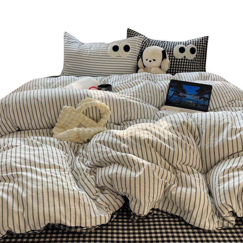 Juego de cama de algodón grueso de cuatro piezas 2025 nuevo estilo dormitorio de otoño e invierno sábanas de algodón funda edredón Juego de cama de tres piezas 4