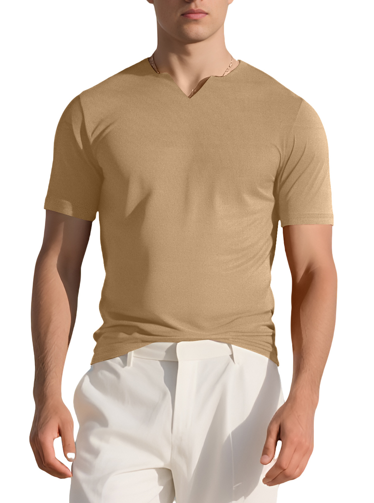 Nuevo transfronterizo Amazon verano nuevo hombre deporte elástico camiseta de tendencia americana camiseta de Henry manga corta casual