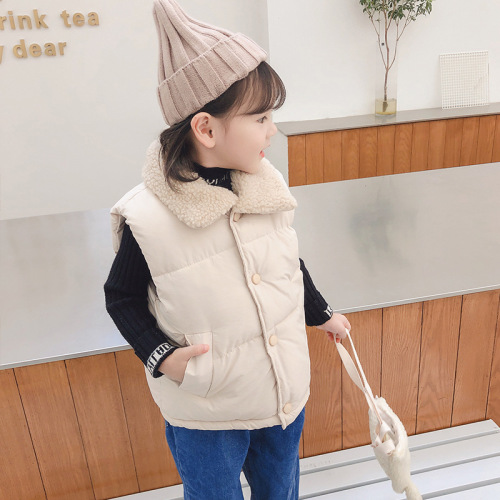 Cross-border  new autumn and winter children's cotton vest baby plus velvet thickening girls and boys outer wear vest lambs wool