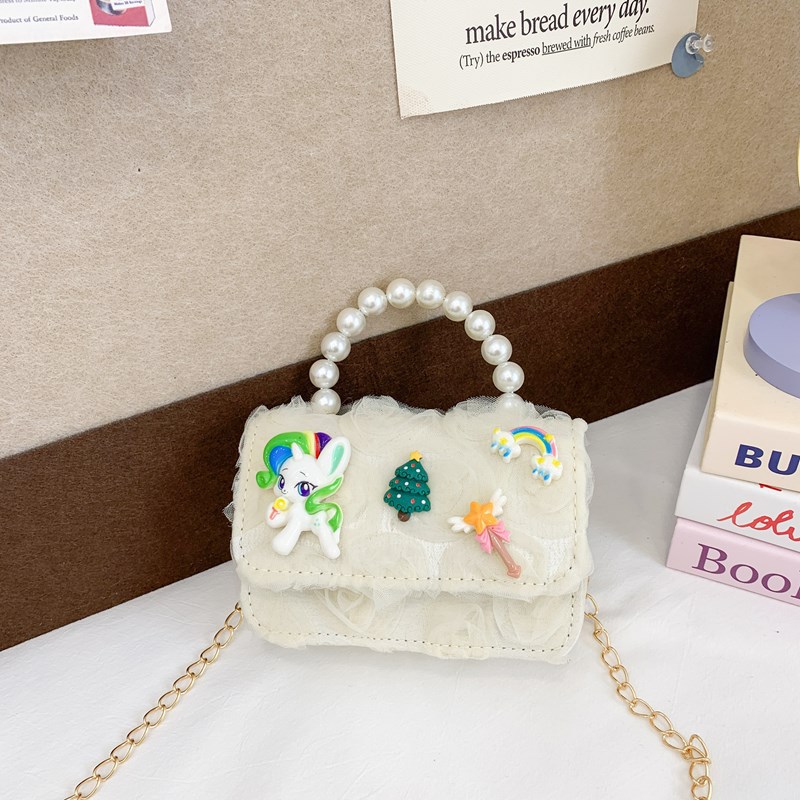 Nuevo bolso para niños, bolso de perla de princesa de dibujos animados, lazo lindo, bandolera para niñas, monedero