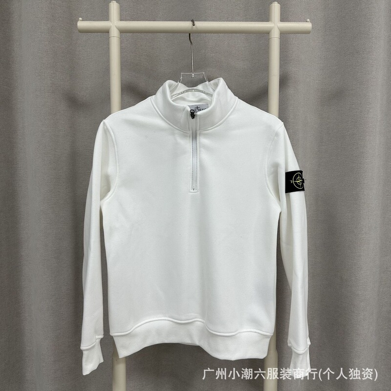 Stone Island New Spring and Autumn Style Ins Compass Badge Half-Zip Pullover Solid Color Terry Crew Neck Loose Sweatshirt Stone Island New Spring and Autumn Style Ins Compass Badge Half-Zip Pullover Solid Color Terry Crew Neck Loose Sweatshirt