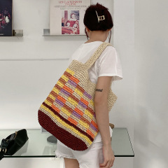 メーカー卸売りクロスボーダー春夏バッグ紙草手作り大容量海辺休暇バッグシングル肩草編みバッグ