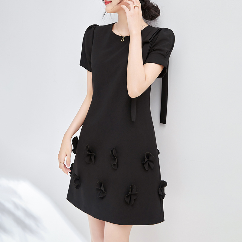 Đầm suông nữ midi tay ngắn mùa hè — 2415304 - Hồng chi tiết 5