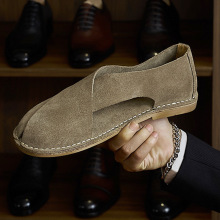 防滑平底外穿包头凉鞋男复古反绒皮罗马凉拖鞋手工真皮镂空凉鞋