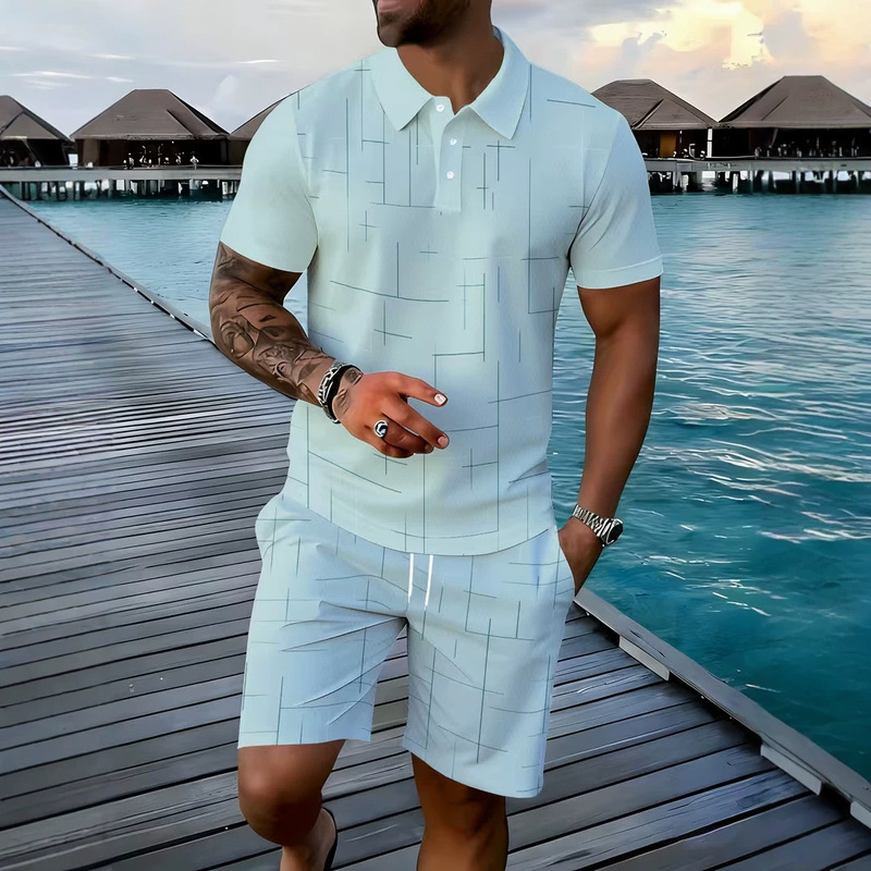 2026 Summer Men's Lapel Polo Shirt Set Breathable Short Sleeve Shorts Casual Sports Two-Piece Set 2026 Summer Men's Lapel Polo Shirt Set Breathable Short Sleeve Shorts Casual Sports Two-Piece Set