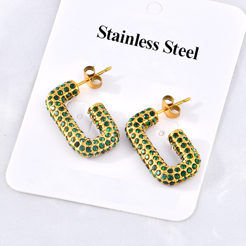 1 Pair Simple Style Solid Color Plating Inlay Titanium Steel Zircon Ear Studs display picture 1