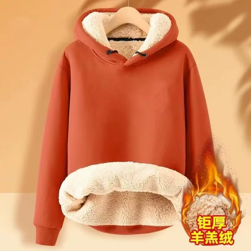 亚马逊情侣加绒加厚保暖宽松学生带帽男士套头潮牌ins羊羔绒外套