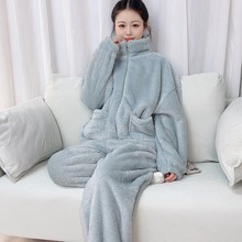 双面绒睡衣女款秋冬加绒加厚珊瑚绒家居服可外穿男女同款居家服