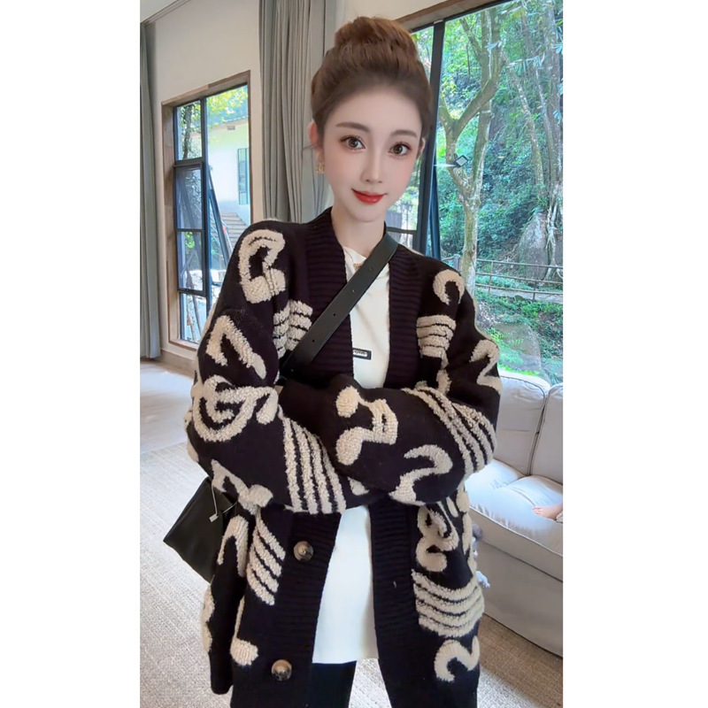 山力达迪2025新款韩版慵懒风针织开衫女秋冬新款宽松百搭毛衣外套|undefined