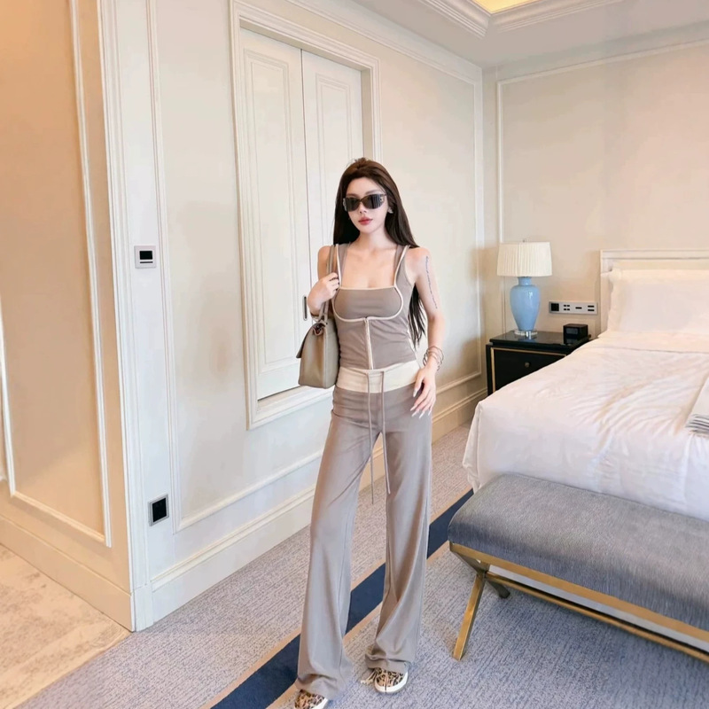 Yuan Yuan Fifth Avenue Two-Piece Color-Blocking Slimming Versatile Fashion Set Top + Pants Yuan Yuan Fifth Avenue Two-Piece Color-Blocking Slimming Versatile Fashion Set Top + Pants