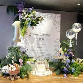 韩系周岁生日布置装饰氛围感男女孩满月百天宝宝抓周道具KT背景墙