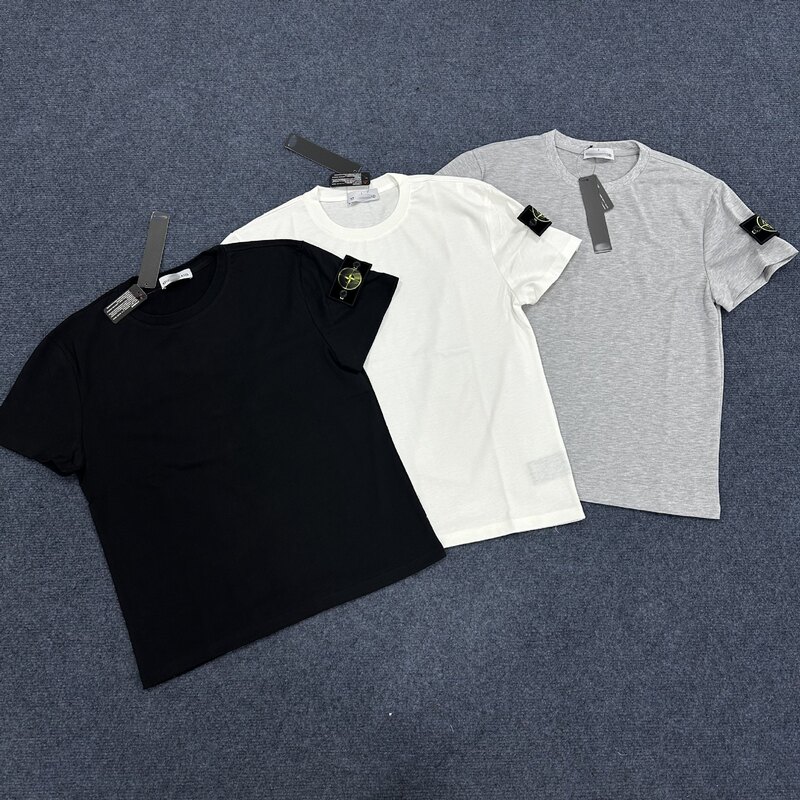 Stild Stone Badge Embroidered T-Shirt for Men and Women High Version Summer New Short-Sleeved Trendy Casual Pure Color Round Neck Couple