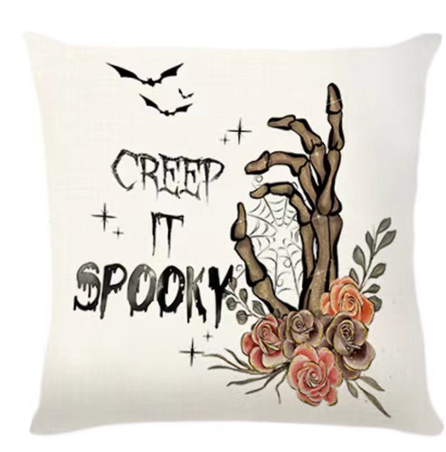 Transfronterizo Amazon Halloween impresión lino almohada cubierta bruja calabaza decoración doméstica almohada cubierta