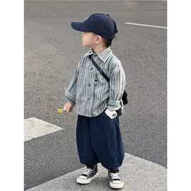 男童春季秋季套装2025新款儿童韩版条纹衬衫灯笼修身童灯芯绒面料