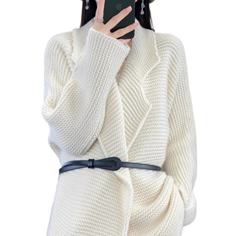 Knitted long cardigan, winter classic suit jacket, solid sweater, mid-length, increased thickness, oversize