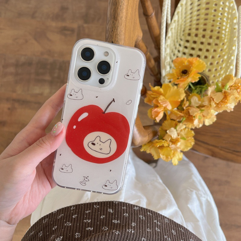 Fun Red Apple Line Puppy 16ProMax Creative iphone14 Adecuado para Apple 15 Funda para teléfono móvil 13 Mujer 16