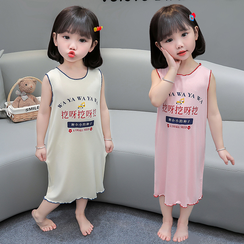 Camisón de seda helada para niñas, estilo fino de verano 2026, nuevo pijama para niñas, ropa de casa, lindo vestido tipo chaleco para bebés. image 6