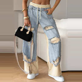 亚马逊跨境2025夏季欧美外贸新款女装时尚休闲百搭抽绳直筒裤女