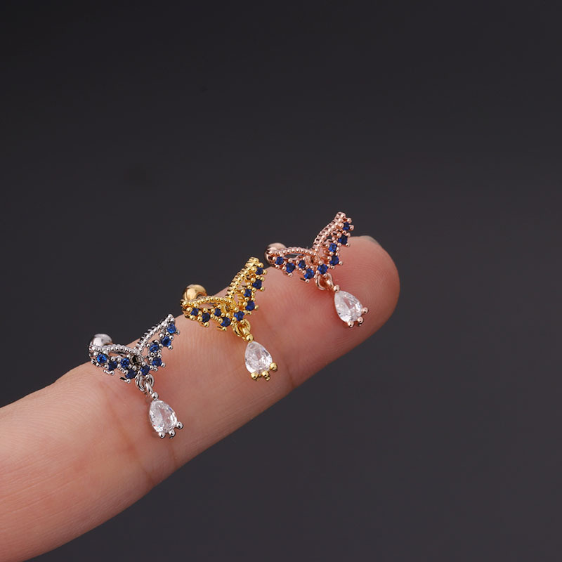 Korean version new colored zircon fine needle stainless steel screw twist ball bone fashion trendy ear nail_voghion.com