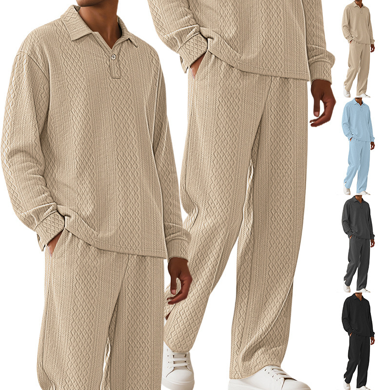 Europa y América Amazon transfronterizos Jacquard textura casual collar chaqueta pantalones deportivos de manga larga hombre polo set