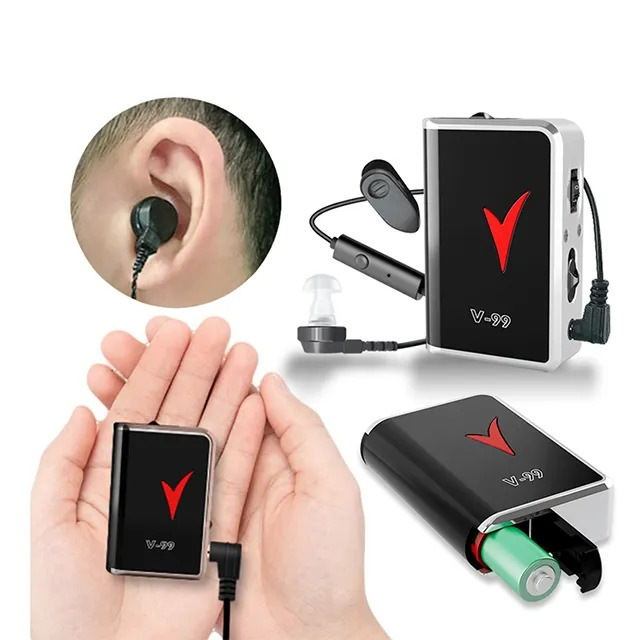 盒式有线助听器V-99单耳AAA电池声音放大器老人耳聋听力下降