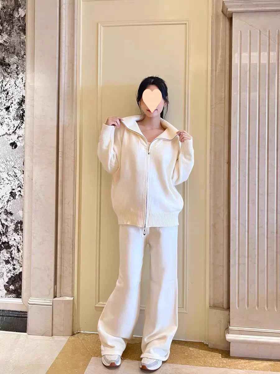 ActiveGo High-end Zipper Casual Fashion Sports Knit For Women, New Autumn And Winter Floor-length Wide-leg Pants Two-piece Set_desvips.com