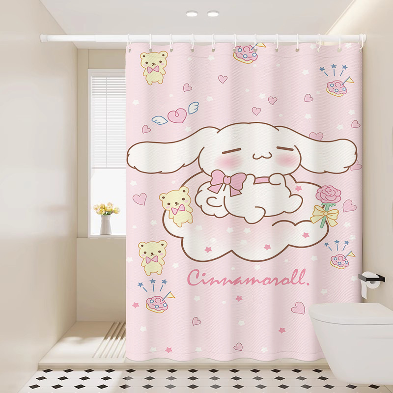 Cartoon Sanrio Shower Curtain Bathroom Waterproof Cloth Toilet Japanese Style Punch-Free Partition Shower Curtain Door Curtain Cute