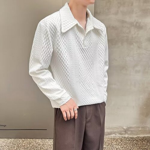 Spring and Autumn New Style Collarless Hoodie for Men American High Street Loose Retro Texture Crew Neck Fashion Polo Shirt Top Trendy